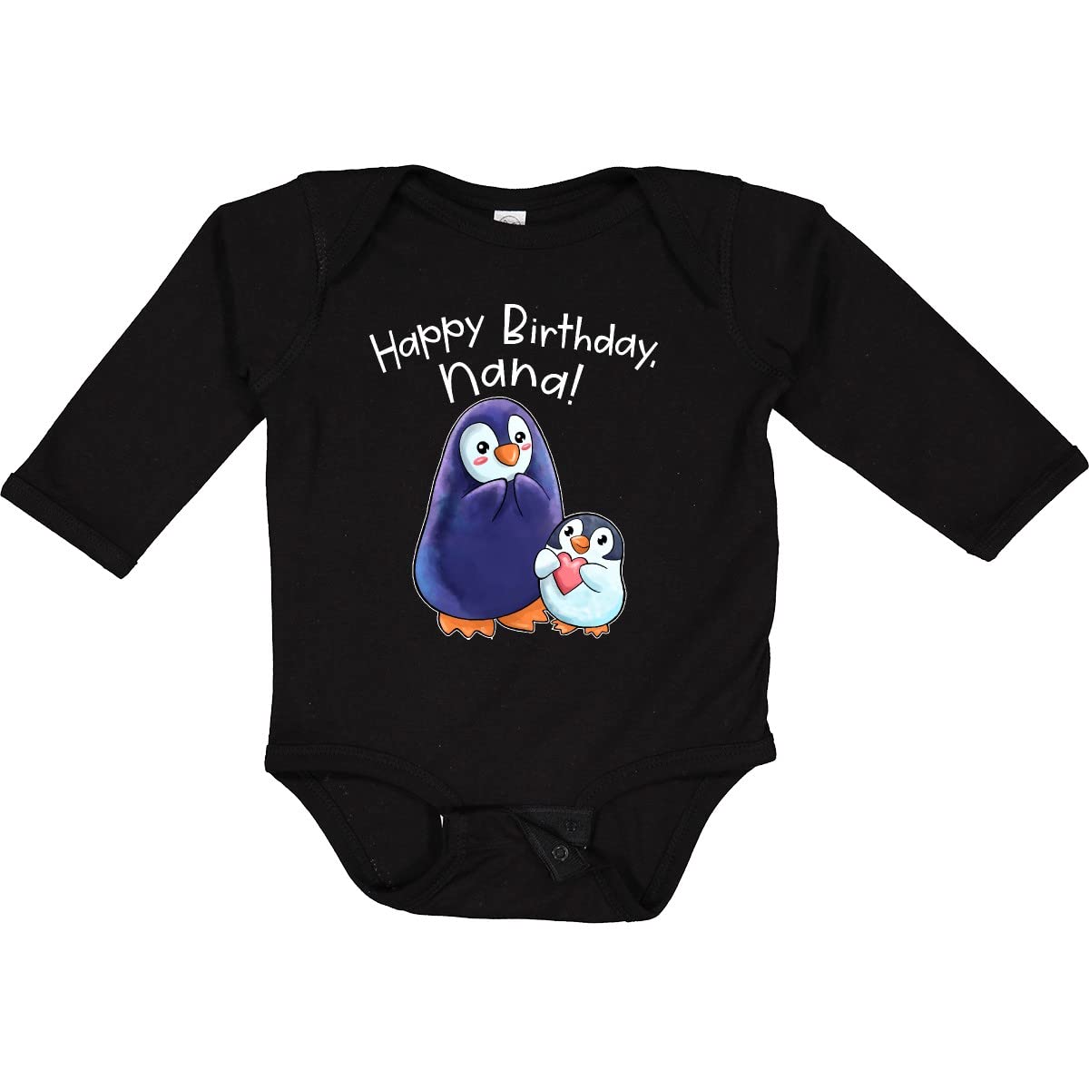 Inktastic Happy Birthday Nana - Cute Penguins Long Sleeve Baby Bodysuit for Girls & Boys | Birthday Gift, Family Celebration, Baby Shower Outfit