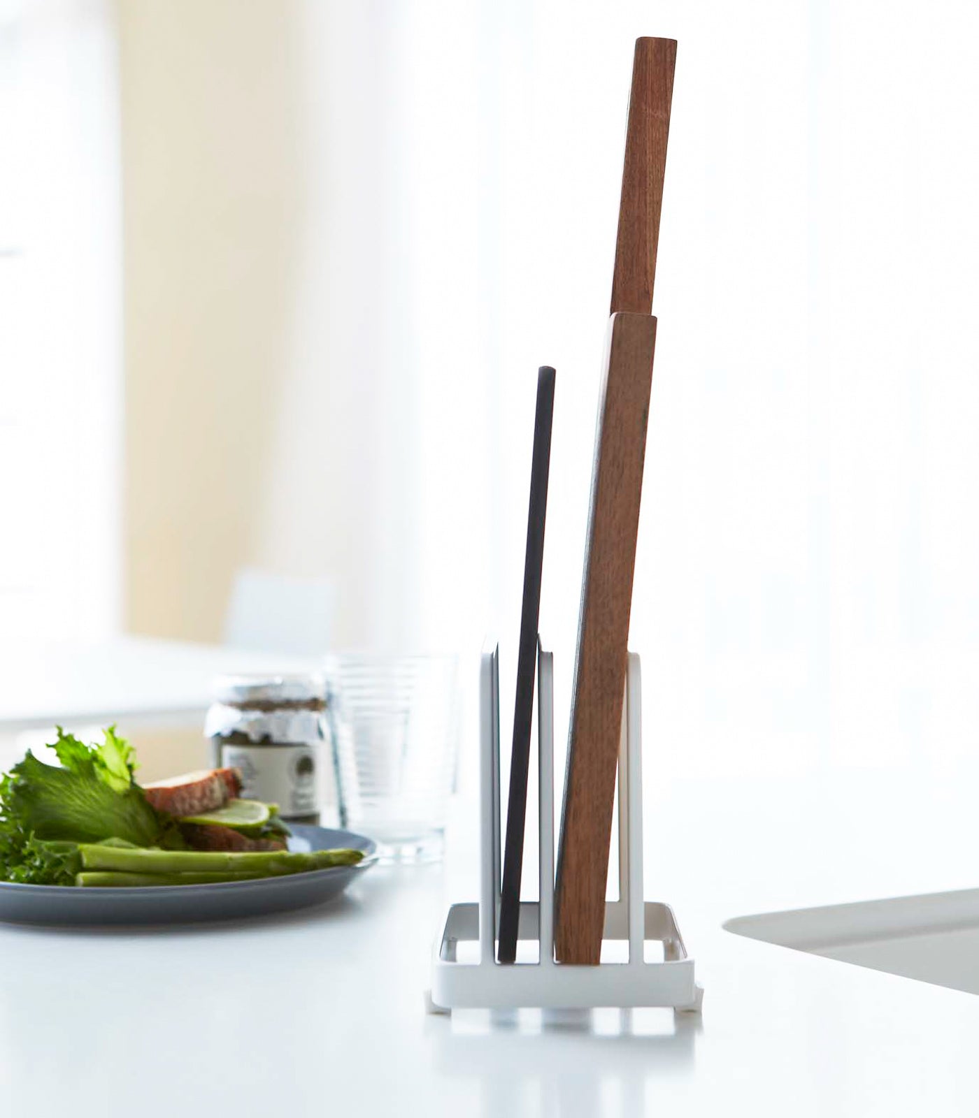 Premium Bamboo Cutting Board Stand with Non-Slip Base - Heavy Duty Steel Frame for Kitchen Countertop Organization | Perfect for Meal Prep, Cooking, and Serving Dishes