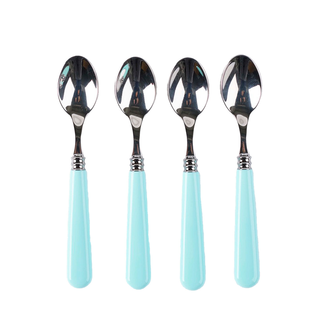 Premium Stainless Steel Teaspoons Set of 4 - Elegant Blue Handle Dessert Spoons for Tea, Coffee, Ice Cream & Desserts - Dishwasher Safe Flatware for Home, Restaurant & Party Use