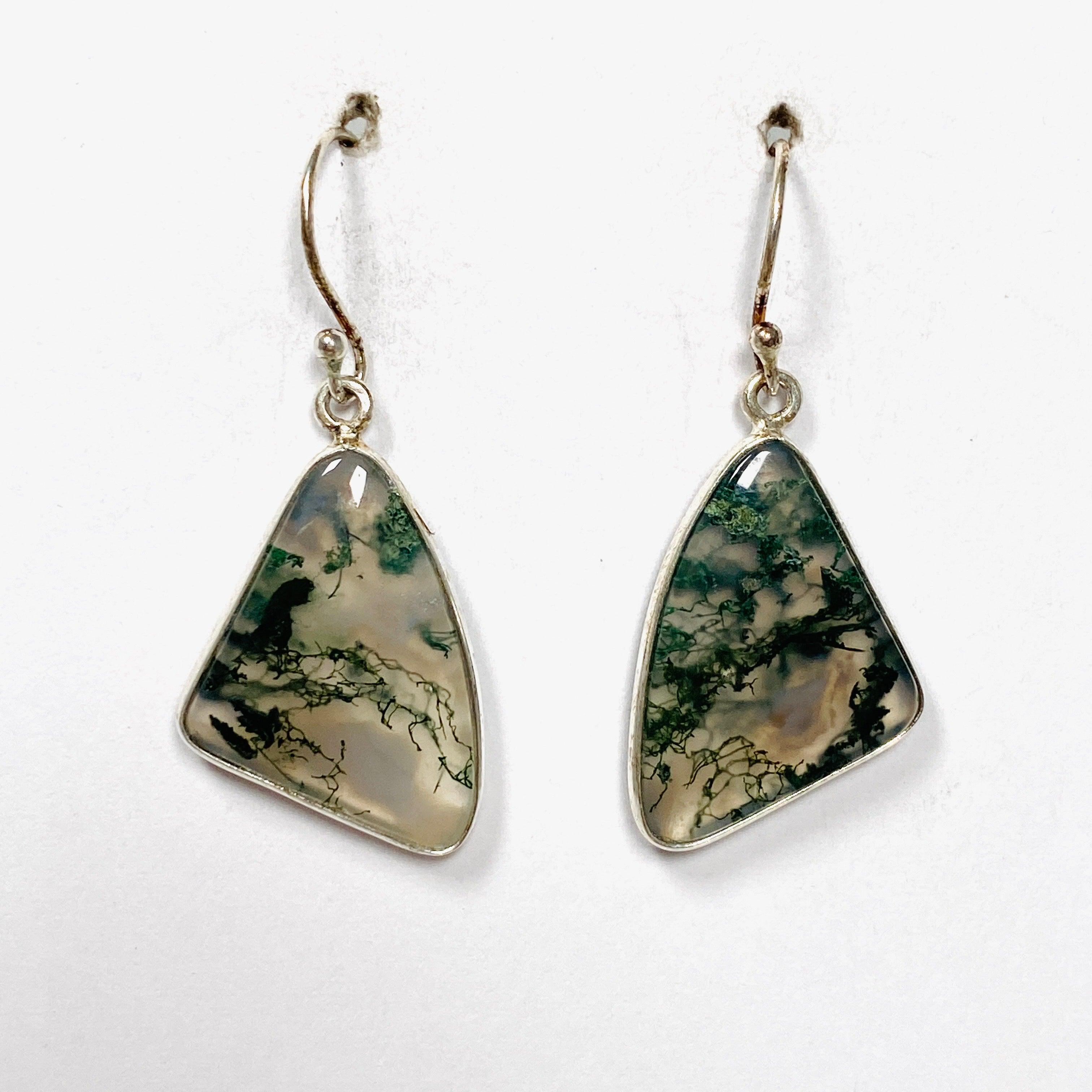 Natural Moss Agate Freeform Earrings KEGJ1311 - Handmade Boho Jewelry for Women, Unique Dangle Earrings for Everyday Wear & Special Occasions