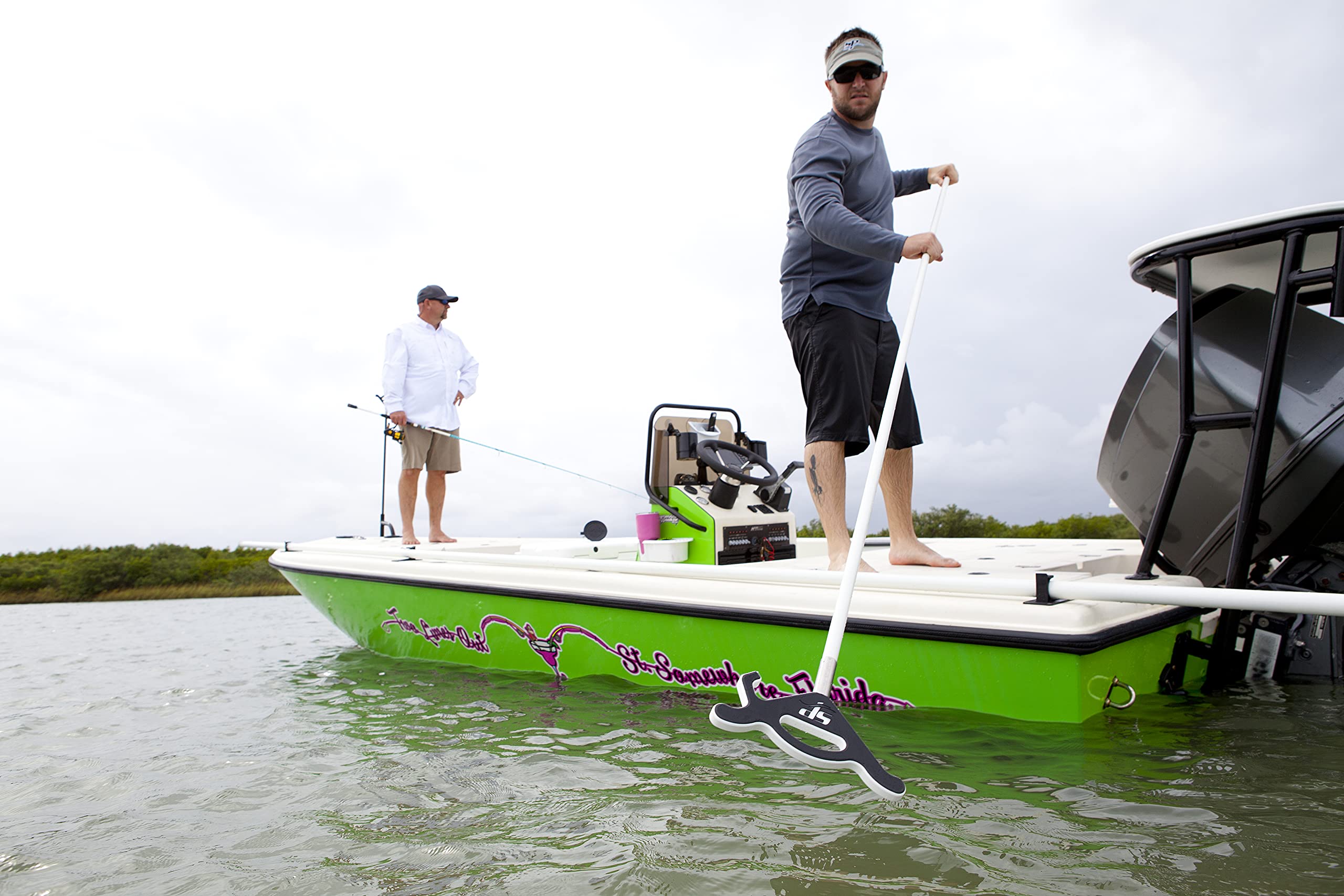 Stayput Anchor Shallow Water Anchor Kit - 10ft or 12ft Pole Spike with Super Grip Handle (White/Black) - Perfect for Kayak, Canoe & Small Boat Fishing in Lakes & Rivers