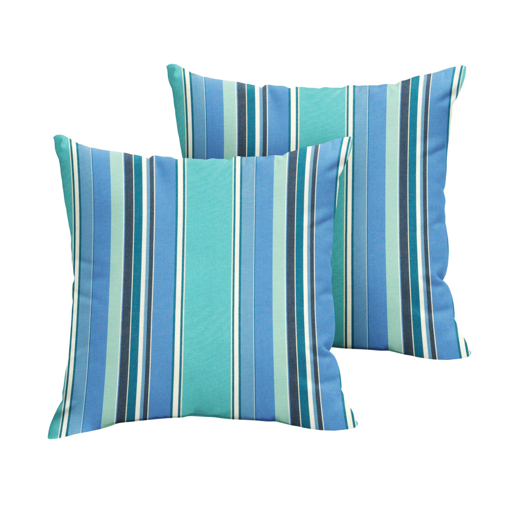 Outdoor Living and Style Set of 2 Dolce Oasis Blue Stripes Decorative Square Pillows, 18