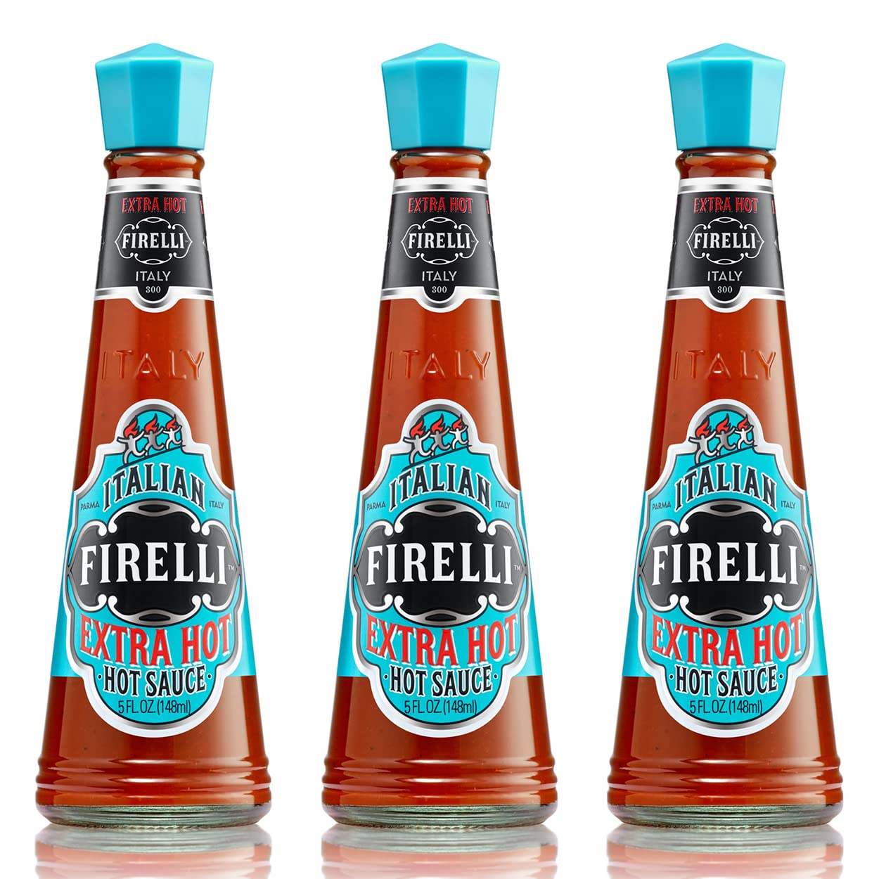 FIRELLI Extra Hot Italian Hot Sauce - 5oz Bottle (Pack of 3) | Gluten Free & Keto Friendly | Made in Italy with Calabrian Chili Peppers | Perfect for Wings, Pizza, Tacos, Pasta & Bloody Marys | Hottest Authentic Italian Hot Sauce
