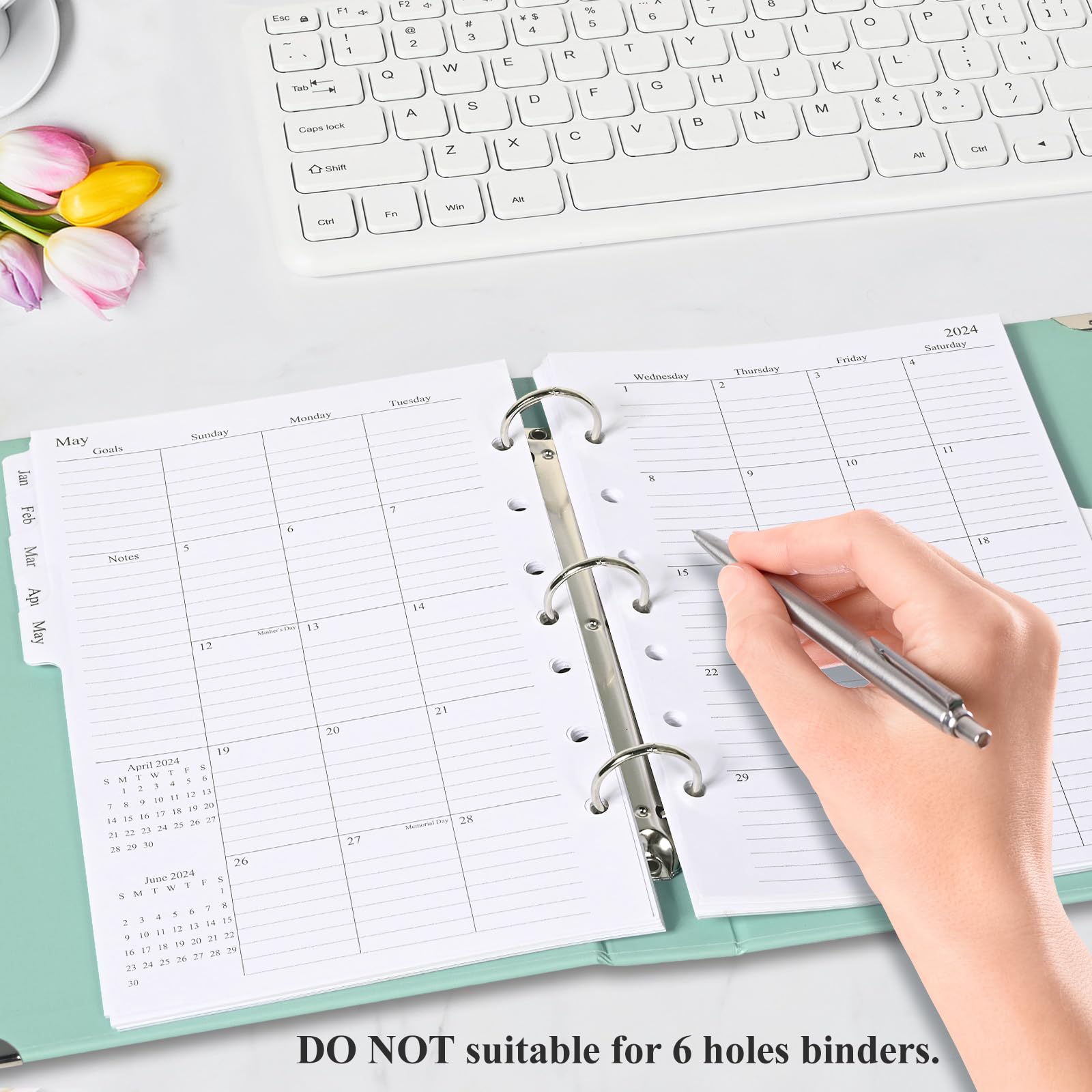2024-2025 Monthly Planner Refill Inserts for 7 Ring Binders - January 2024 to June 2025 Calendar with Tabs - 5.5
