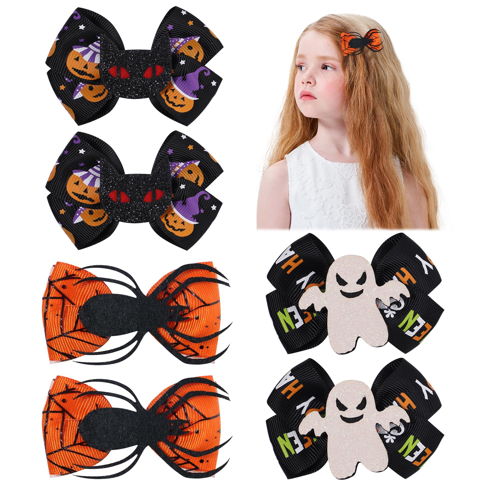 YHXX YLEN 6-Piece Halloween Hair Clips for Baby Girls - Cute Ribbon Hair Accessories Set for Toddlers (6 Count) - Perfect for Costumes, Parties & Everyday Wear