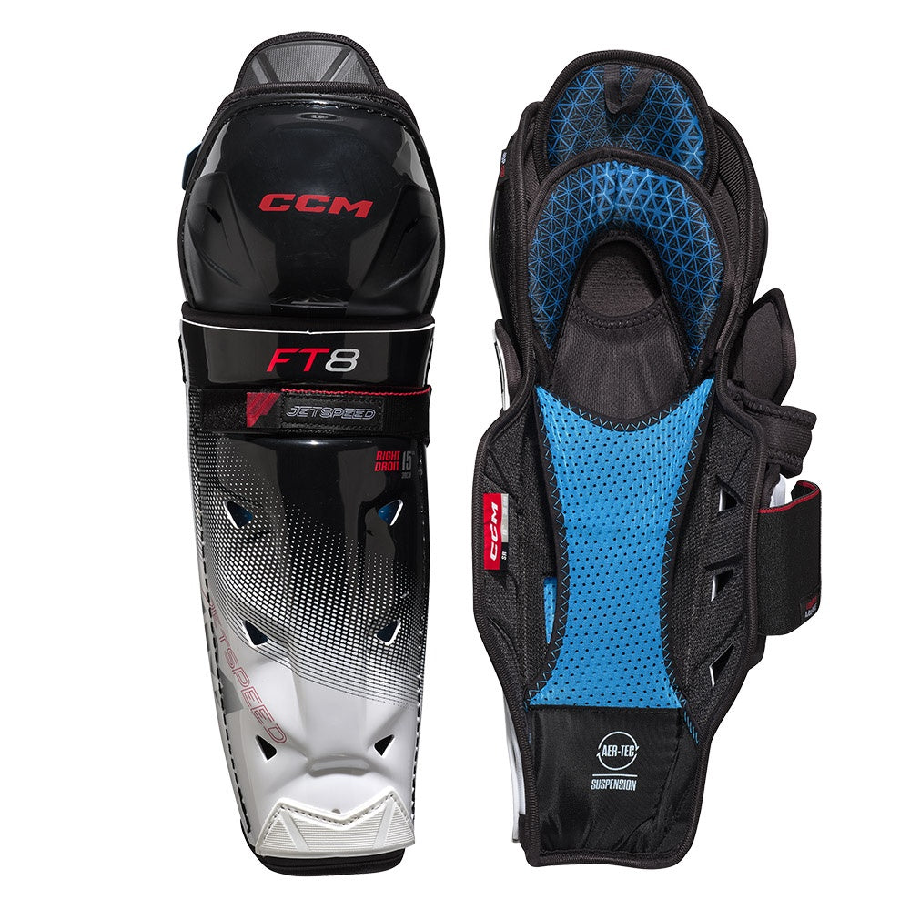 CCM Jetspeed FT8 Junior Ice Hockey Shin Guards - Youth Protective Gear for Hockey Players - Perfect for Training & Games