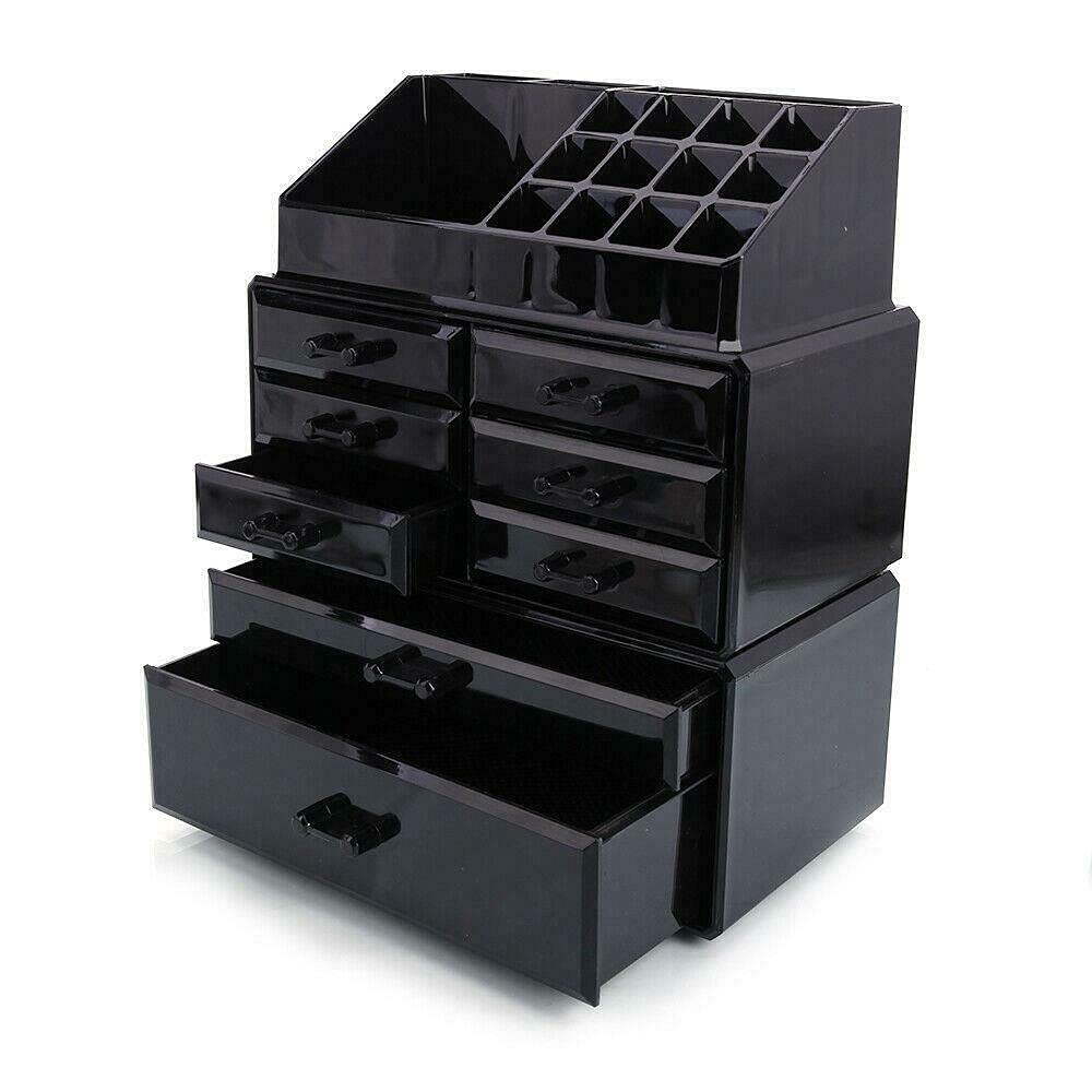 8-Drawer Acrylic Makeup Organizer - Cosmetic & Jewelry Storage Tower for Vanity, Bathroom, Dresser | Black Makeup Drawer Organizer for Brushes, Lipsticks, Rings, Pens