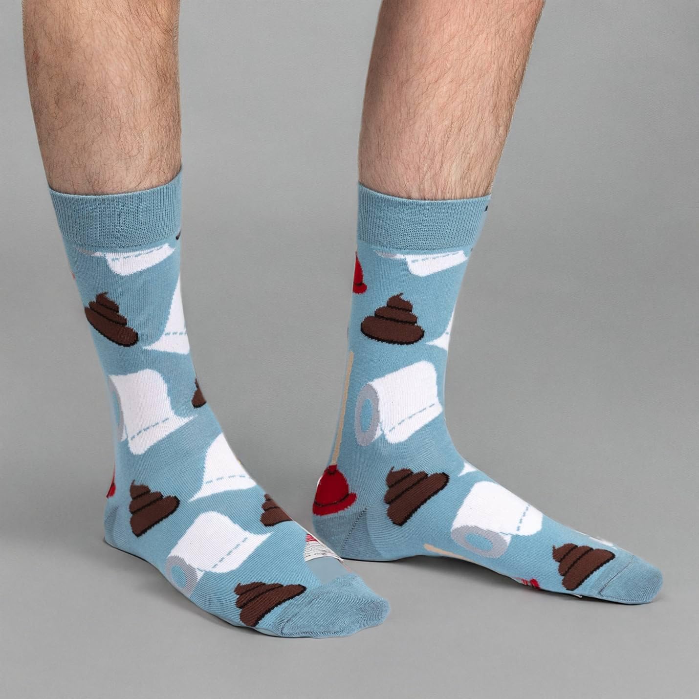 Good Luck Sock Men's Funny Poop and Plunger Novelty Socks for Adults - Size 7-12 - Perfect for Gag Gifts, Costume Parties & Toilet Humor Lovers
