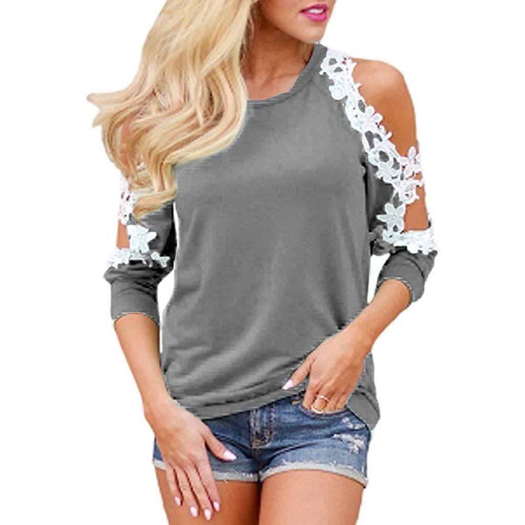 Amber Women's Casual Lace Off Shoulder Long Sleeve Blouse - Elegant Loose Fit Tops for Women - Perfect for Date Night, Office Wear & Spring Outfits