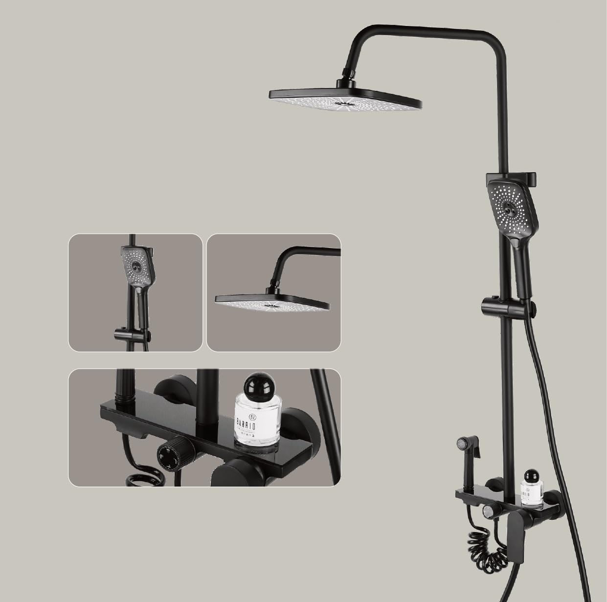 Premium Brass Shower Panel System - 4 Function Wall Mounted Mixer with Hand Shower, Rainfall Showerhead & Jet Spray - Matte Black Bathroom Upgrade for Spa-Like Experience