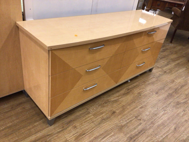 Modern Light Wood Lacquered 6-Drawer Dresser with Mirror - Perfect for Bedroom, Guest Room & Nursery Storage Organization