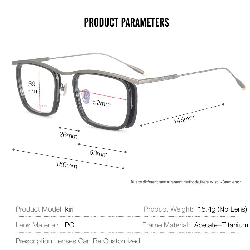 Aror Unisex Full Rim Big Square Acetate Titanium Eyeglasses 495053 - Stylish & Durable Eyewear for Men & Women - Perfect for Work, Reading & Fashion Accessories