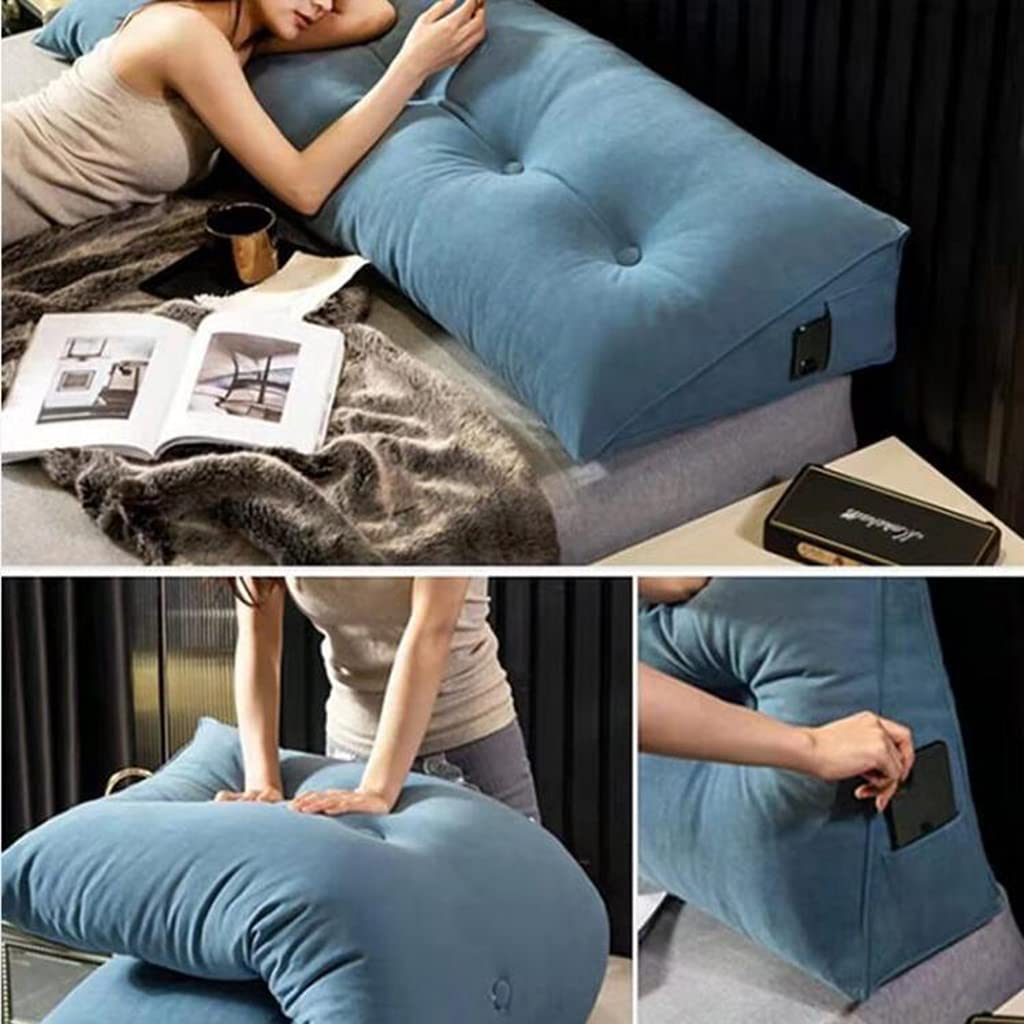 **Large Triangular Reading Wedge Pillow - 47 Inch Bed Rest Headboard Cushion for Twin, Full, Queen & King Beds - Blue (120cm) - Perfect for Reading, Watching TV & Relaxing in Bed**