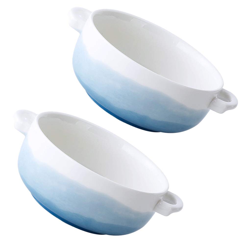 HEMOTON 2-Pack Ceramic Baking Bowls with Handles - Oven Safe Porcelain Ramekins for Baking, Serving & Storage - Perfect for Pudding, Creme Brulee, Custard, Yogurt & Desserts - Microwave & Dishwasher Safe - Elegant Breakfast Bowls & Small Serving Dishes for Home & Restaurant Use