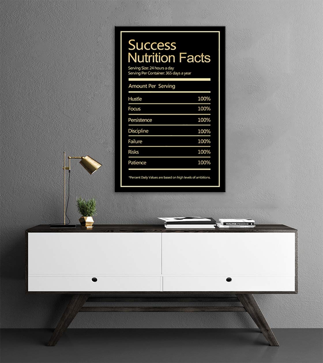 Motivational Success Nutrition Facts Poster - Inspirational Office Wall Art with Quotes, Canvas Painting Print for Gym, Living Room & Workplace - Framed & Ready to Hang (24x36 Inches) - Perfect for Home Office Decor & Fitness Room Motivation