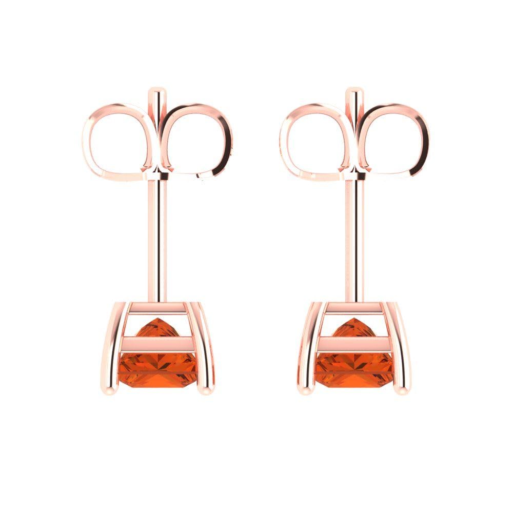 2.0 Carat Princess Cut Solitaire Stud Earrings - Red Simulated Diamond Anniversary Jewelry - 14K Rose Gold Push Back - Perfect for Valentine's Day, Wedding & Special Occasion Gifts