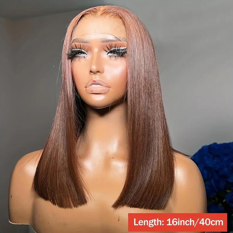Eullair Short Bob Wigs 13x4 Lace Front Human Hair Wig - Pre-Colored Burgundy Highlight Straight Hairpiece for Women | Perfect for Daily Wear, Cosplay & Special Occasions