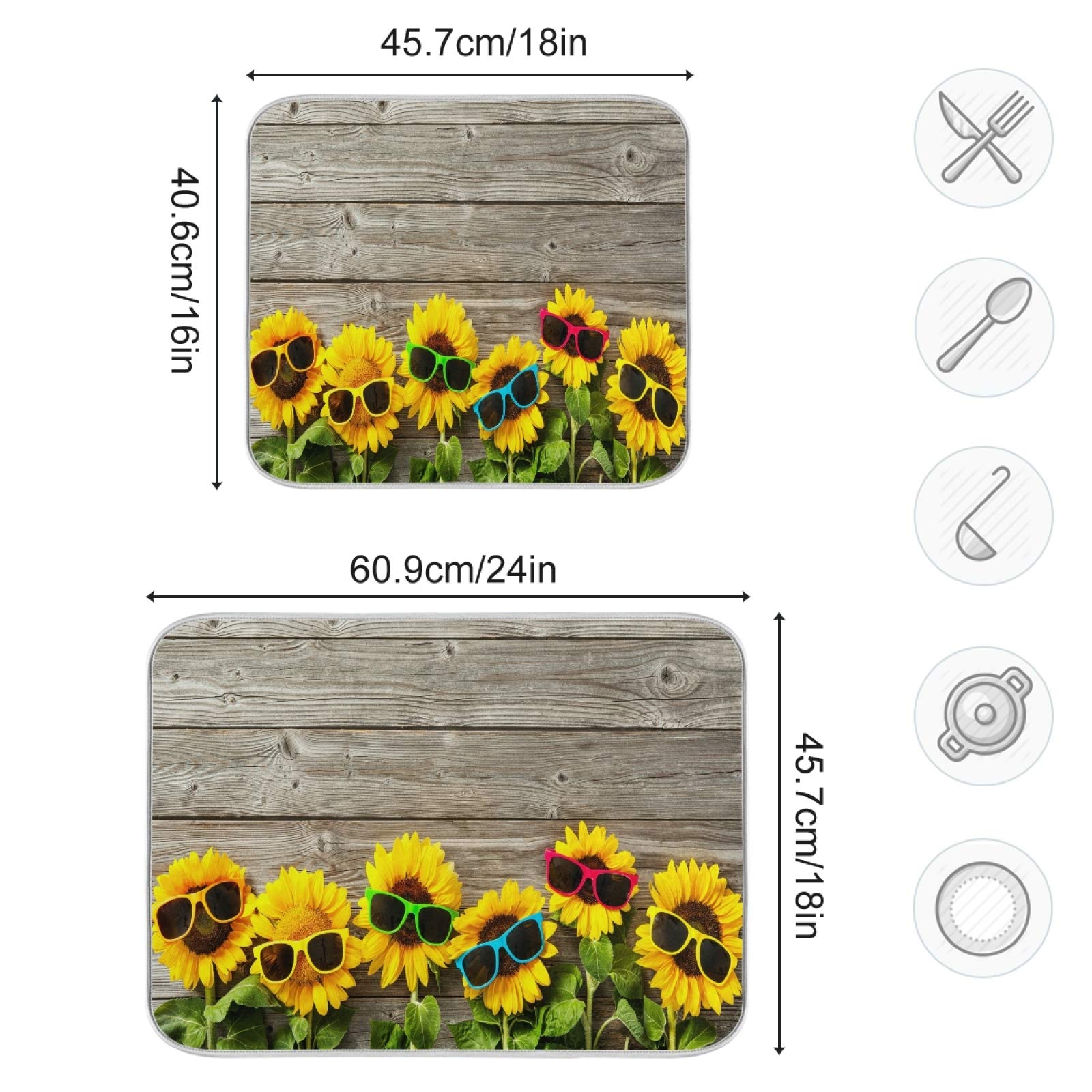 Sunflower Dish Drying Mat - 16x18 Inch Absorbent Microfiber for Kitchen Counter & Home Decor