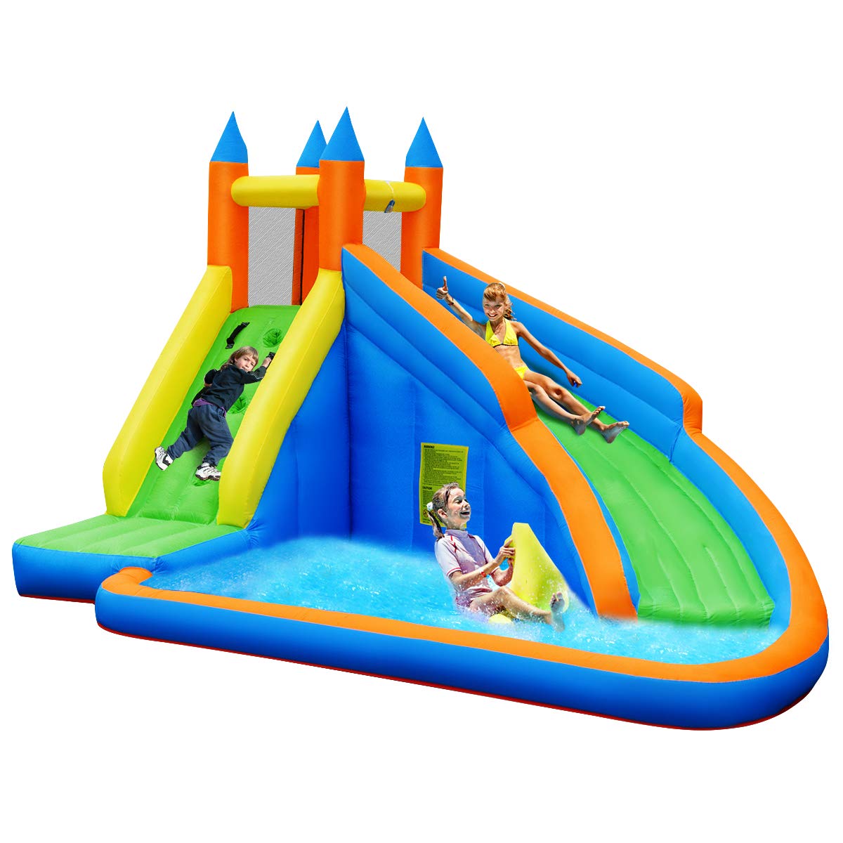 GYMAX Inflatable Water Slide for Kids - Heavy Duty Bounce House with Climbing Wall, Splash Pool & Carry Bag | Easy Setup Backyard Water Play for Summer Parties, Birthdays & Outdoor Fun
