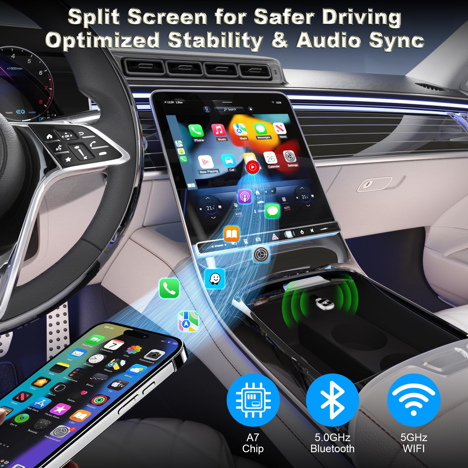 Wireless CarPlay Adapter for iPhone & Android Auto - Mini USB-C CarPlay Dongle - Convert Wired to Wireless Apple CarPlay (iOS 10+/Android 11+) - Includes USB-A to USB-C Adapter - Perfect for Commuting & Road Trips (Black)