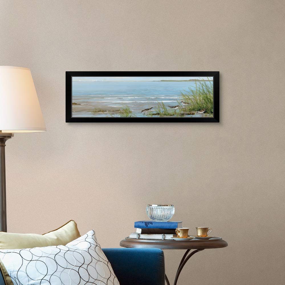 CANVAS ON DEMAND Sandpiper Beach Black Framed Wall Art Print - Coastal Bird Painting for Beach House Decor, Living Room & Office Wall Art