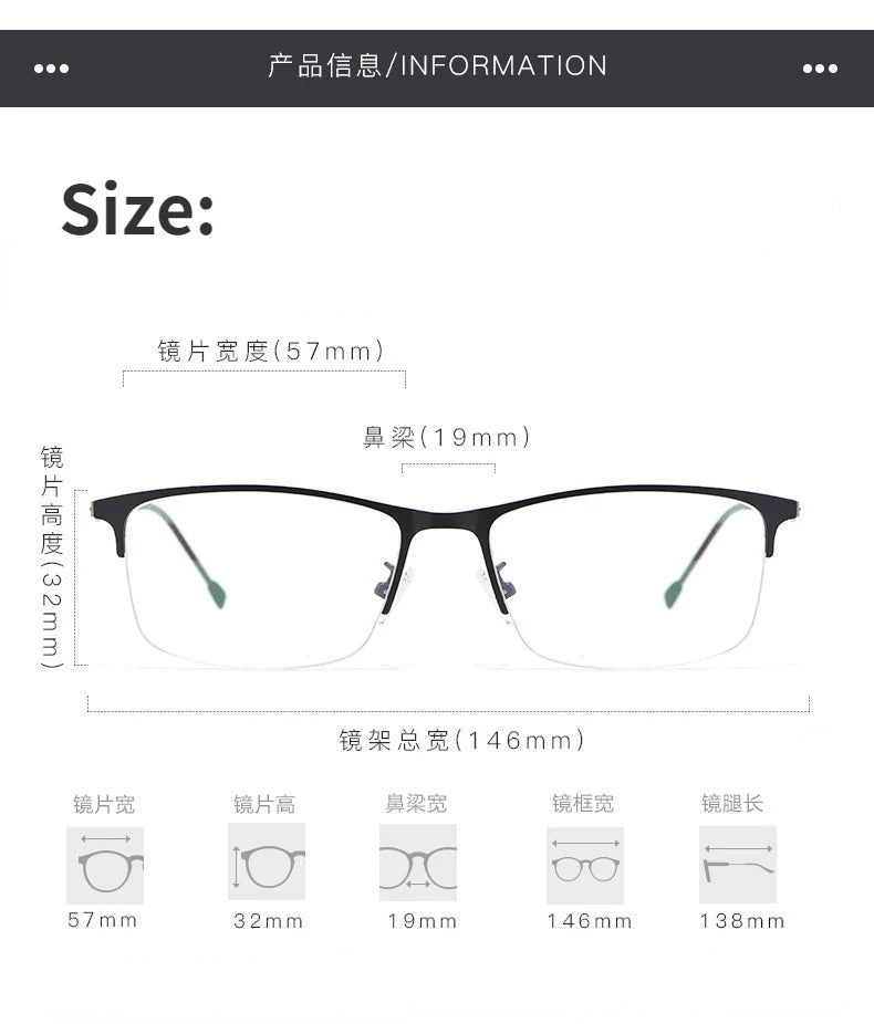 Brightzone Unisex Semi-Rimmed Square Alloy Eyeglasses 71462 - Lightweight & Durable Frame for Reading, Work, and Everyday Wear