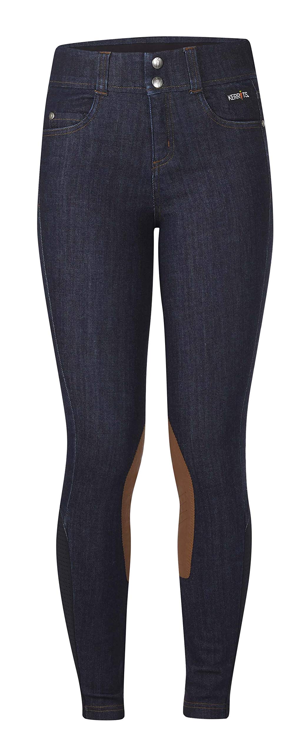 Kerrits Kids Stretch Denim Knee Patch Riding Breeches - Comfortable Horse Riding Pants for Children | Equestrian Training & Show Jumping Outfit