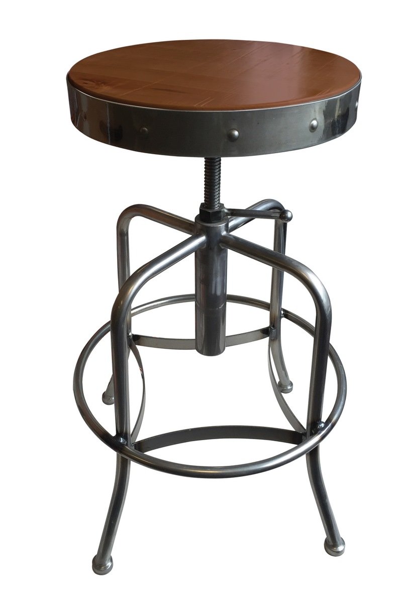 Adjustable Industrial Stool with Clear Coat Finish & Distressed Hardwood Seat - Perfect for Workshop, Garage, and Office Use