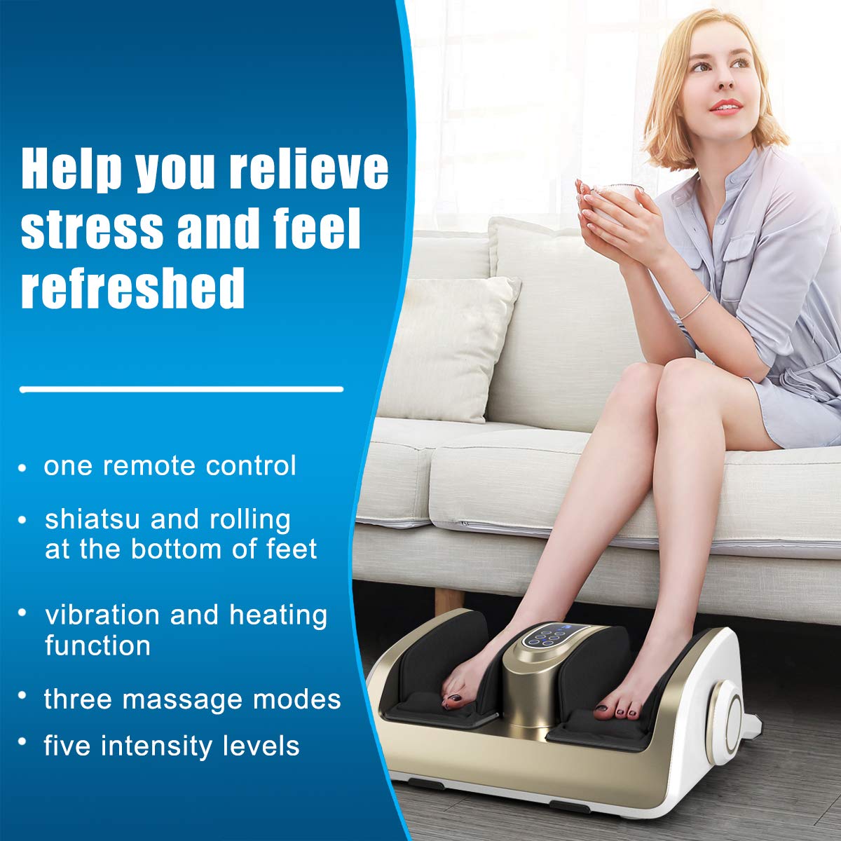 Best Shiatsu Foot & Calf Massager with Heat Therapy - Remote Control, LCD Display & Air Compression for Circulation - Relieves Plantar Fasciitis, Insomnia & Muscle Pain - Perfect for Home Relaxation & Post-Workout Recovery