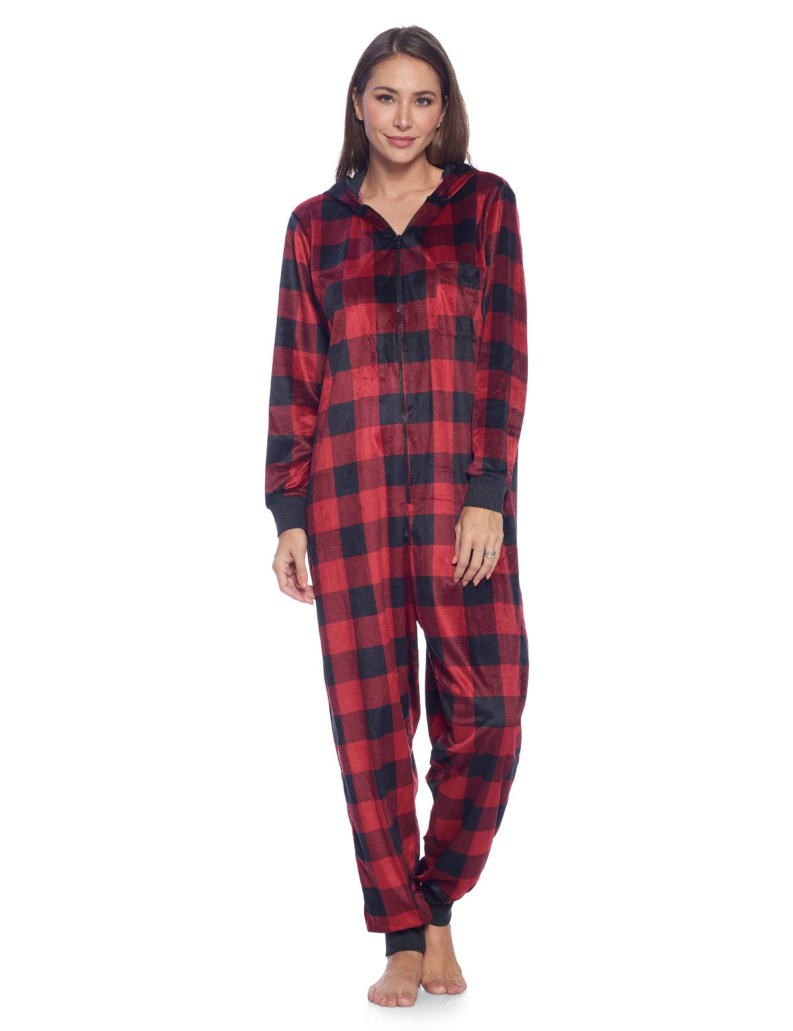 Ashford & Brooks Women's Fleece Hooded One Piece Pajama Union Jumpsuit - Soft & Cozy Winter Sleepwear for Lounge, Home & Travel Comfort