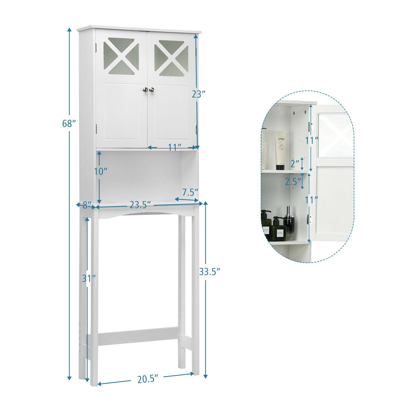 StateOJ 2-Door Over The Toilet Bathroom Storage Cabinet with Adjustable Shelf - White Space Saving Bathroom Organizer for Towels, Toiletries & Cosmetics - Perfect for Small Bathrooms, Apartments & Powder Rooms