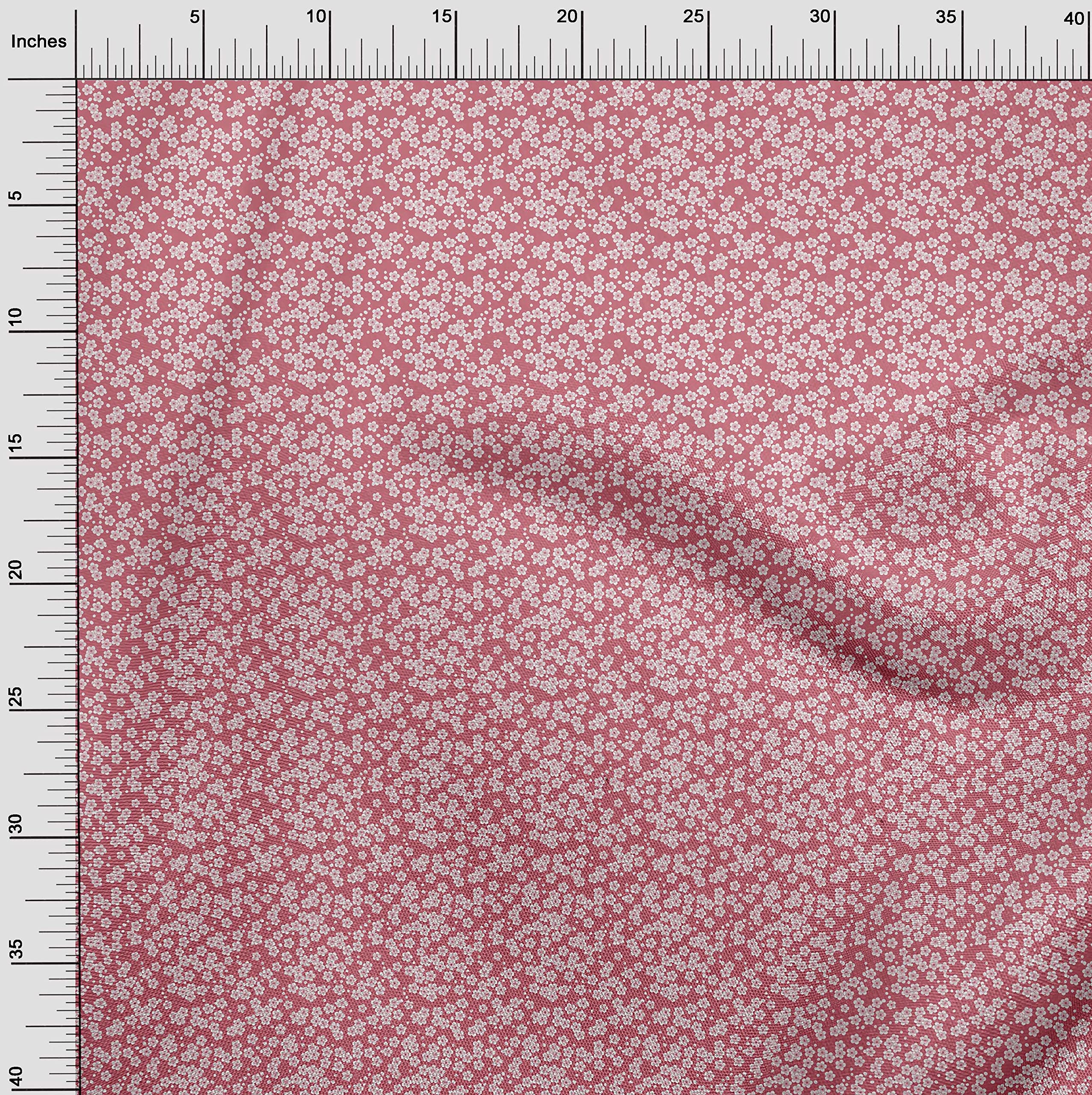 oneOone 100% Cotton Cambric Pink Floral Print Fabric by The Yard - 56 Inch Wide, Soft & Lightweight Dress Material for Asian & Japanese Style Dresses, Skirts, Blouses, and DIY Sewing Projects