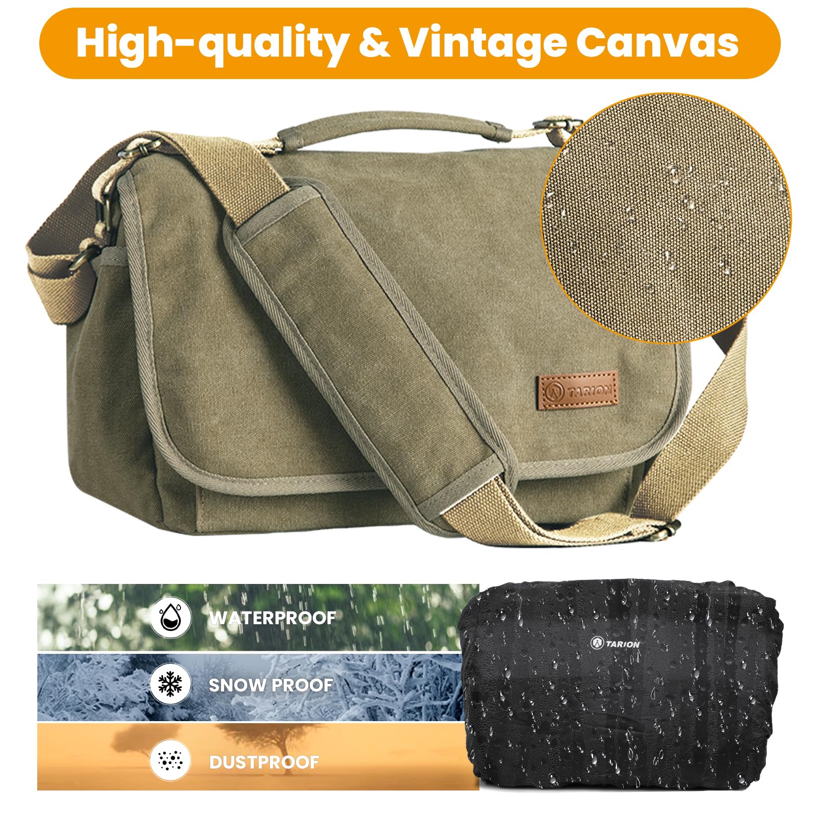 Vintage TARION Canvas DSLR Camera Bag - Crossbody Messenger Shoulder Bag for Photographers, Travel & Everyday Use (Model RS-01)