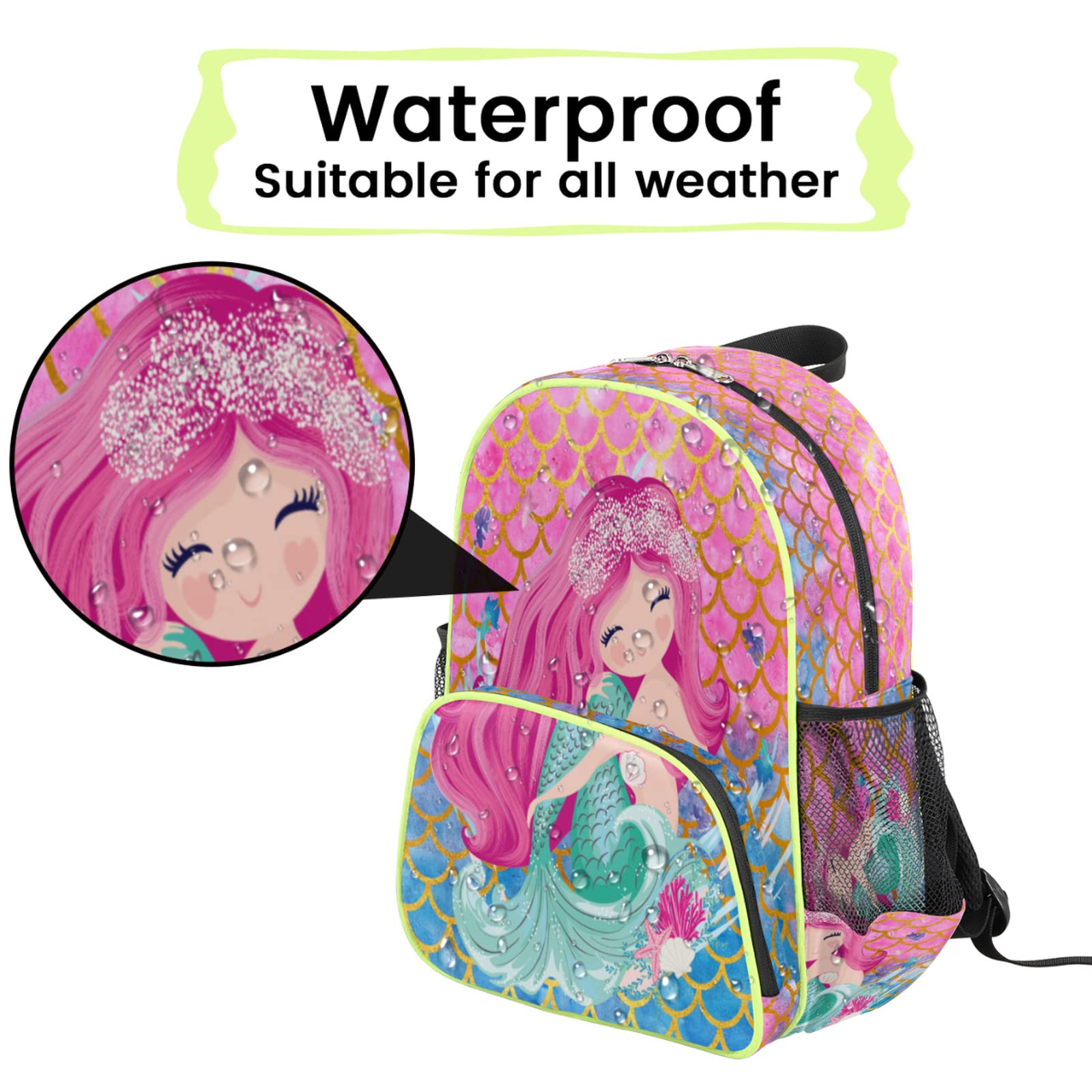 **Mermaid Kids Backpack for Girls - Lightweight Waterproof School Backpack for Toddlers, Kindergarten & Preschool - Adjustable Chest Strap Daypack for School, Travel & Outdoor Adventures**