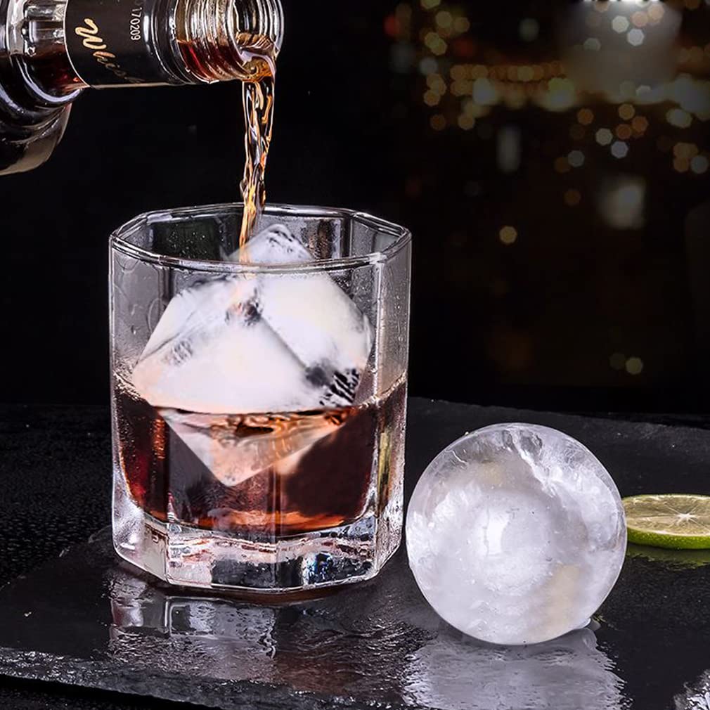 ROTTAY Ice Cube Trays (2-Pack) - Sphere Ice Ball Maker with Lid & Large Square Ice Cube Tray for Whiskey, Cocktails, and Homemade Drinks - Perfect for Chilling Beverages at Home, Parties, and Bars - Black