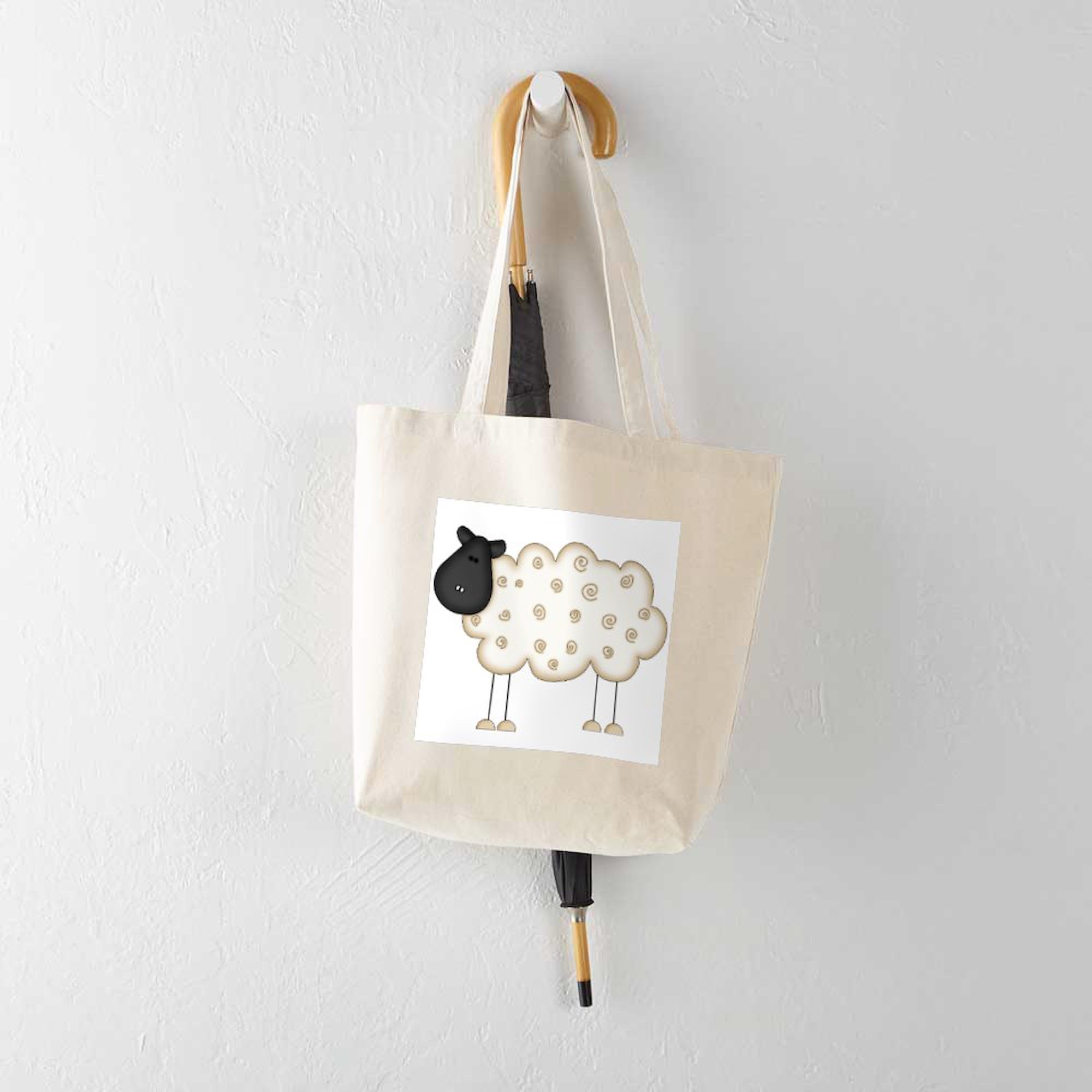 Stick Figure Sheep Tote Bag - Natural Canvas Reusable Shopping Bag for Groceries, Beach & Everyday Use | Eco-Friendly Cotton Tote with Funny Sheep Design
