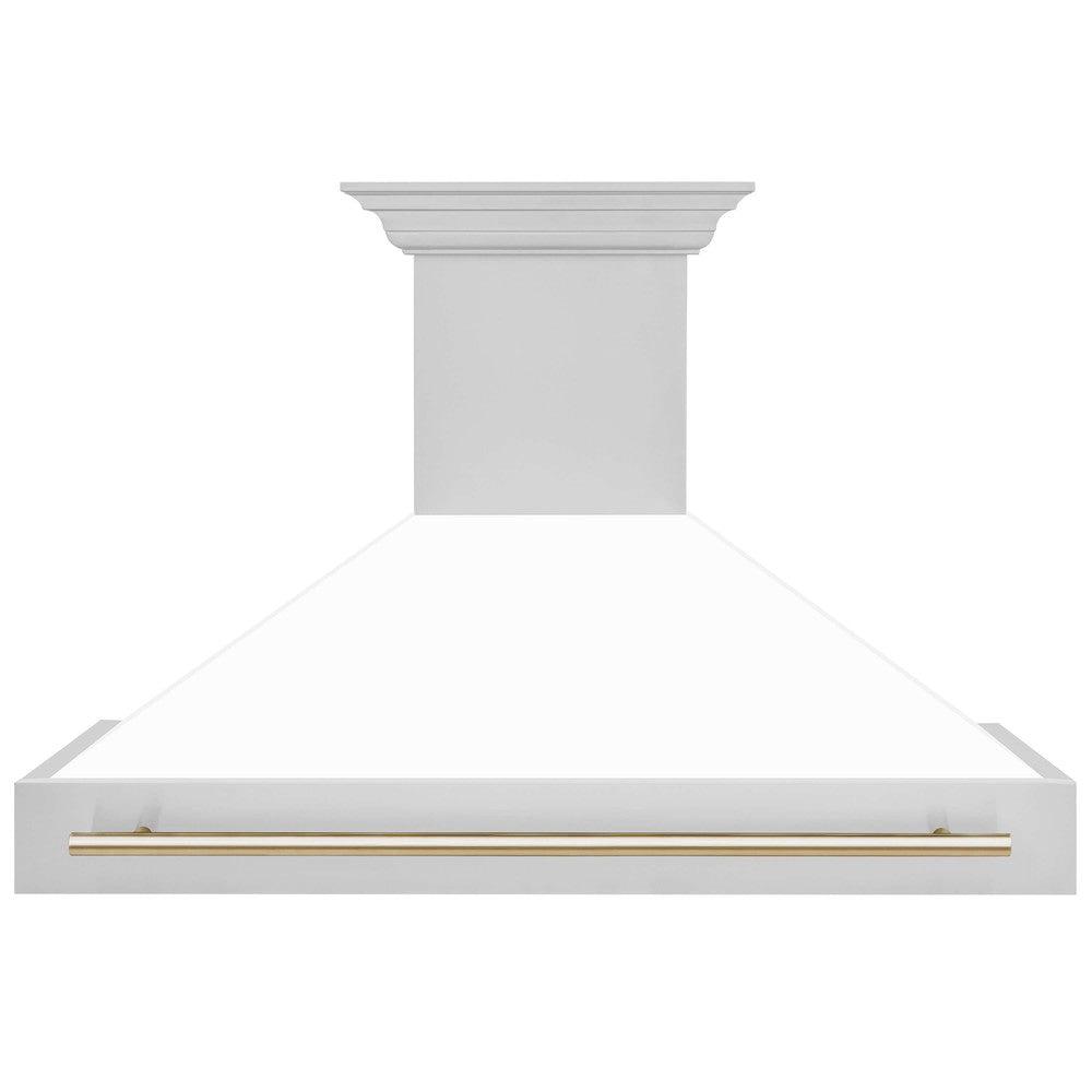 ZLINE Autograph Edition 48-Inch Stainless Steel Range Hood with White Matte Shell & Accent Handle (8654STZ WM48) - Premium Kitchen Ventilation for Modern Homes
