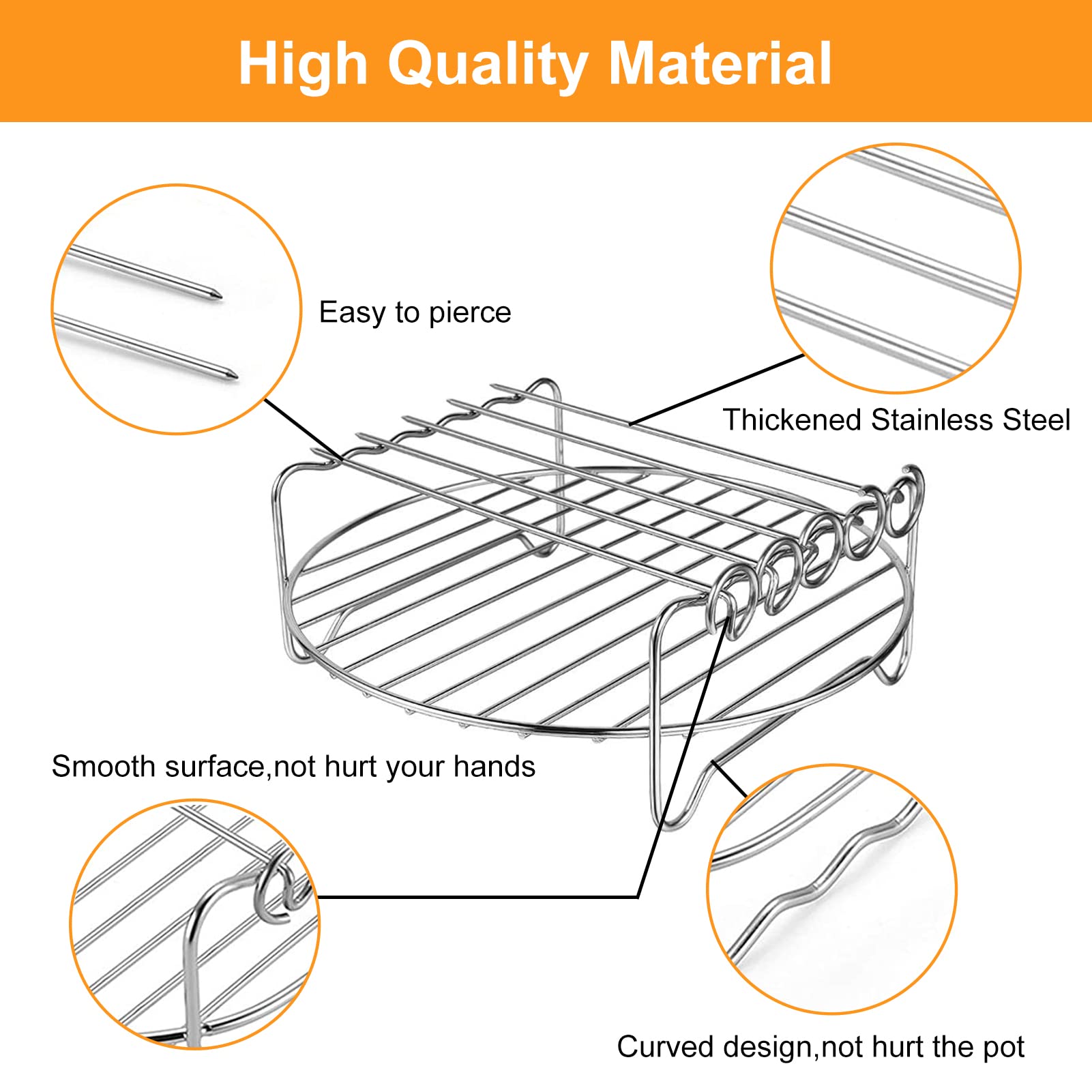 2-Pack Air Fryer Rack Set - Double Layer Metal Wire Rack with Skewers for Ninja, Power XL, Cosori, Instant Pot, Gourmia & Chefman - Multi-Purpose Dishwasher Safe Air Fryer Accessories - Perfect for Roasting, Baking & Grilling in Air Fryer Ovens