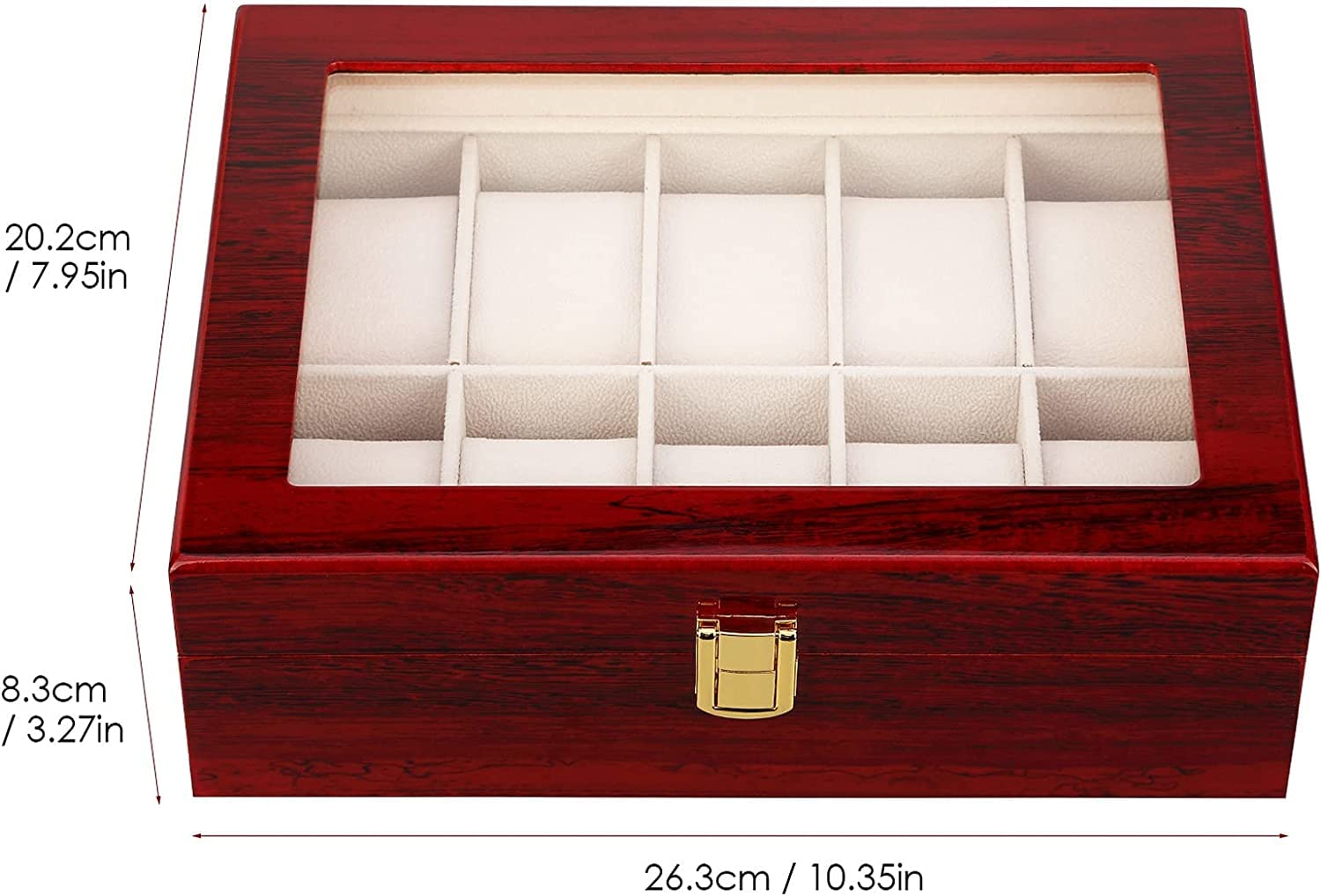 Premium Uten 10-Slot Wooden Watch Box with Removable Watch Pillows & Metal Clasp - Luxury Watch Display Case for Men & Women - Perfect for Watch Collection Storage, Travel, and Gift Giving