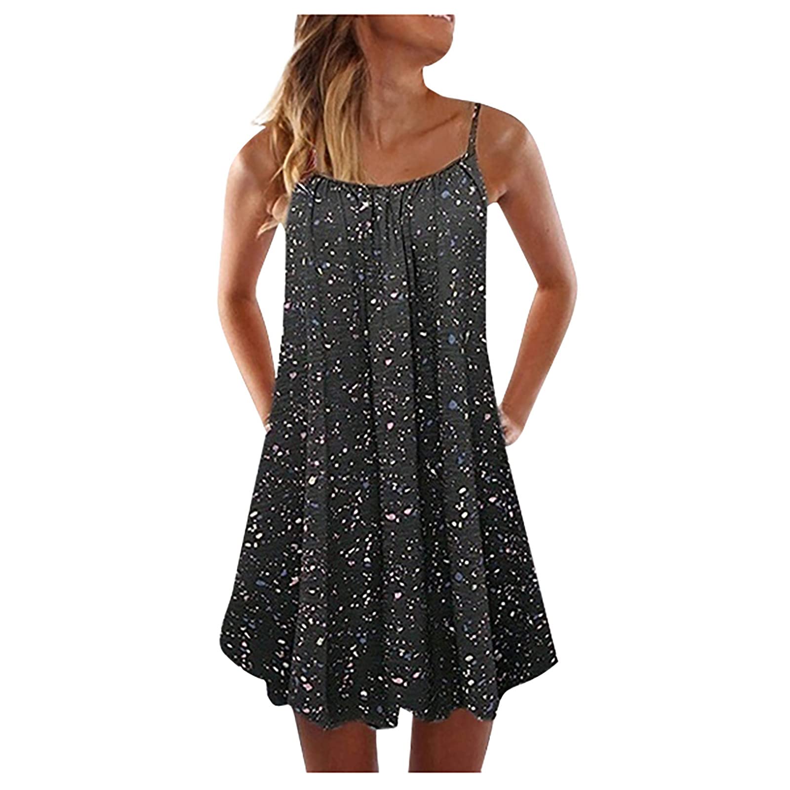 HUANKD Women's Bohemian Print Sleeveless Loose Tank Dress - Casual Summer Maxi Dress for Graduation, Beach, Party & Vacation (XS-6XL)