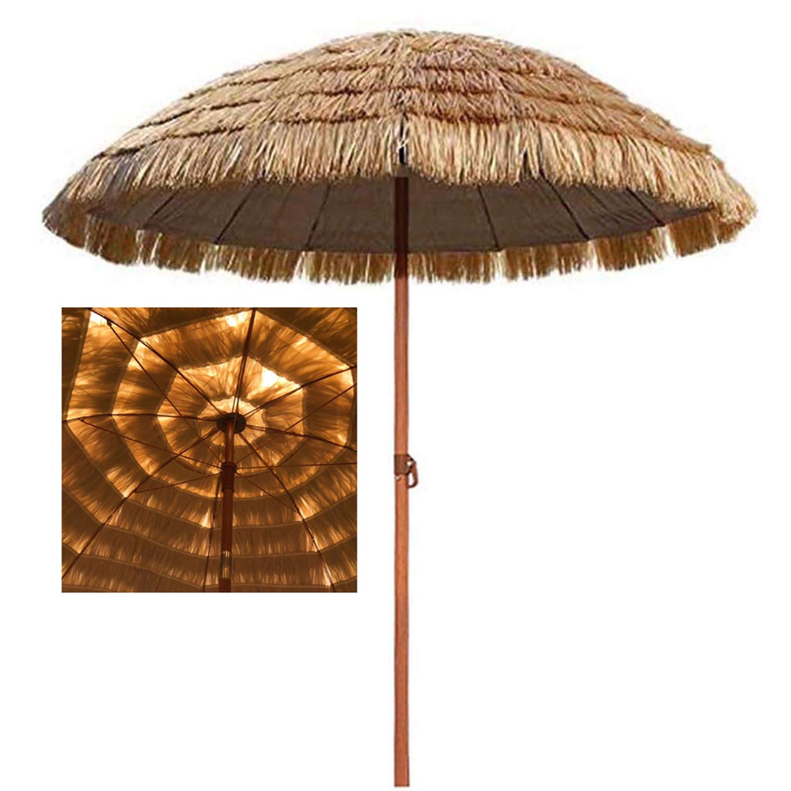 9.8' Large Tiki Umbrella for Beach, Pool & Garden - UV 50+ Sun Protection, Durable Hawaiian Style Round Parasol with Tilt Function - Perfect for Backyard, Patio, and Tropical Outdoor Relaxation