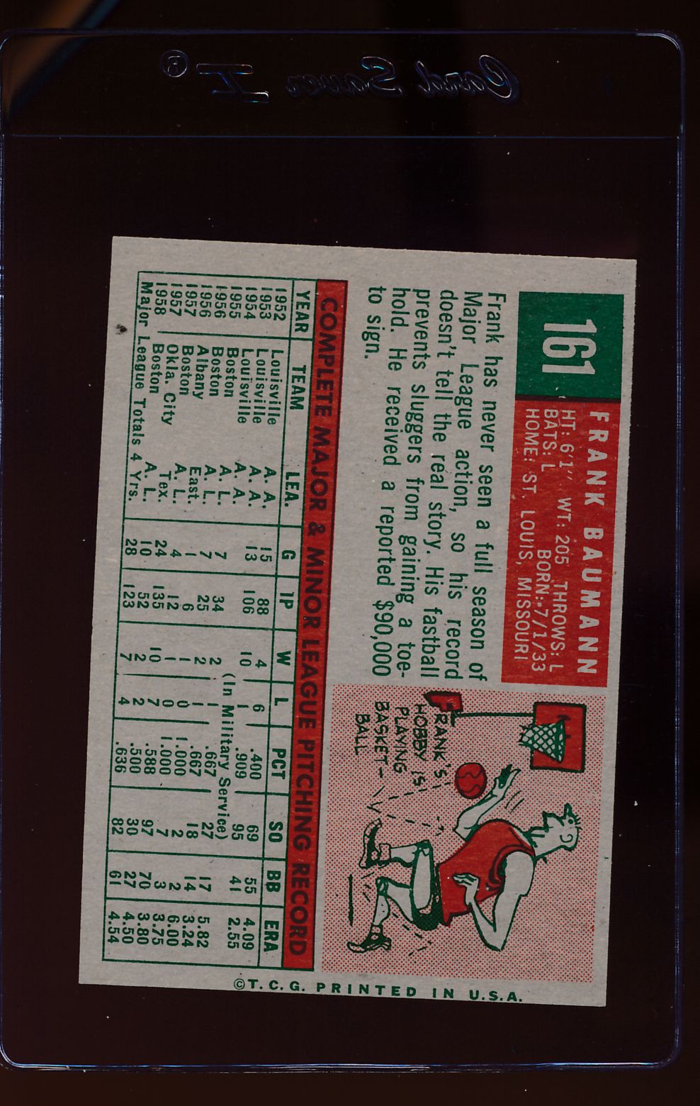 1959 Topps #161 Frank Baumann Baseball Card - Near Mint (OC) - Vintage MLB Collectible - Perfect for Sports Memorabilia Displays & Gift for Baseball Fans