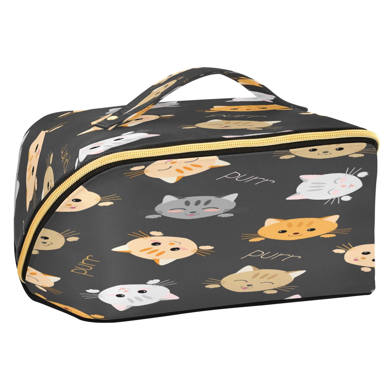 Quteprint Rhombus Cosmetic Bag - Kawaii Cat Pattern Large Capacity Travel Makeup Organizer for Women | Portable Toiletry Bag with Handle | Perfect for Travel, Gym & Daily Storage | Cute Gift for Girls & Ladies
