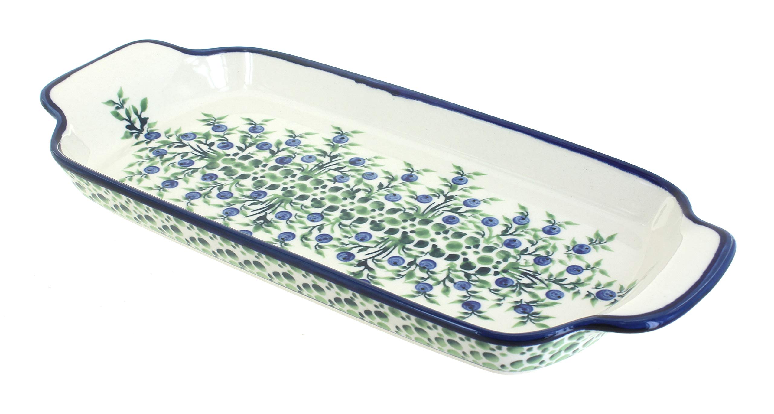 Handmade Blue Rose Polish Pottery Porcelain Bread Basket with Handles - Perfect for Serving Bread, Pastries & Fruits at Parties, Weddings & Home Dining