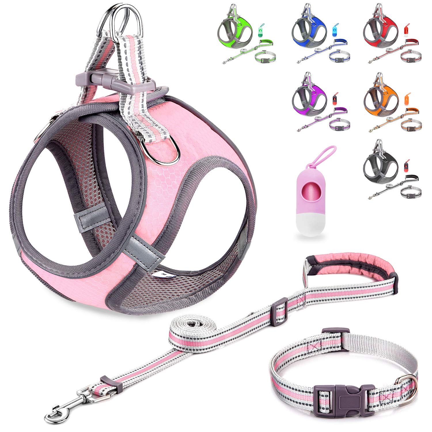 JSXD Small Dog Harness & Leash Set - Adjustable Puppy Harness with 3M Reflective Vest for Small to Medium Dogs - Perfect for Walking, Training & Nighttime Safety