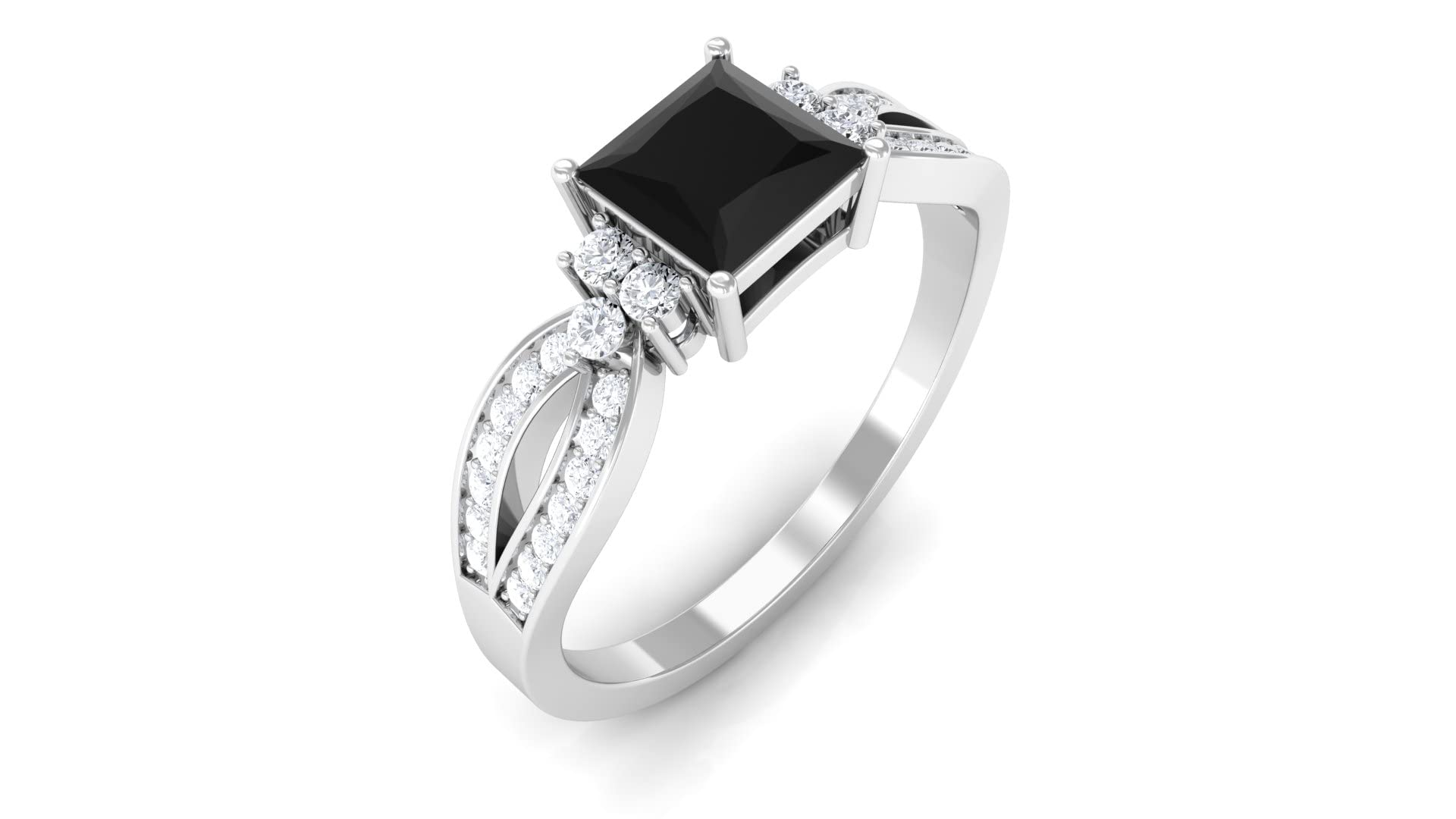 1 CT Black Onyx and Diamond Ring for Women - 5mm Princess Cut Black Onyx Engagement Ring in 14K Gold - Elegant Solitaire Black Onyx Jewelry for Weddings, Anniversaries & Special Occasions