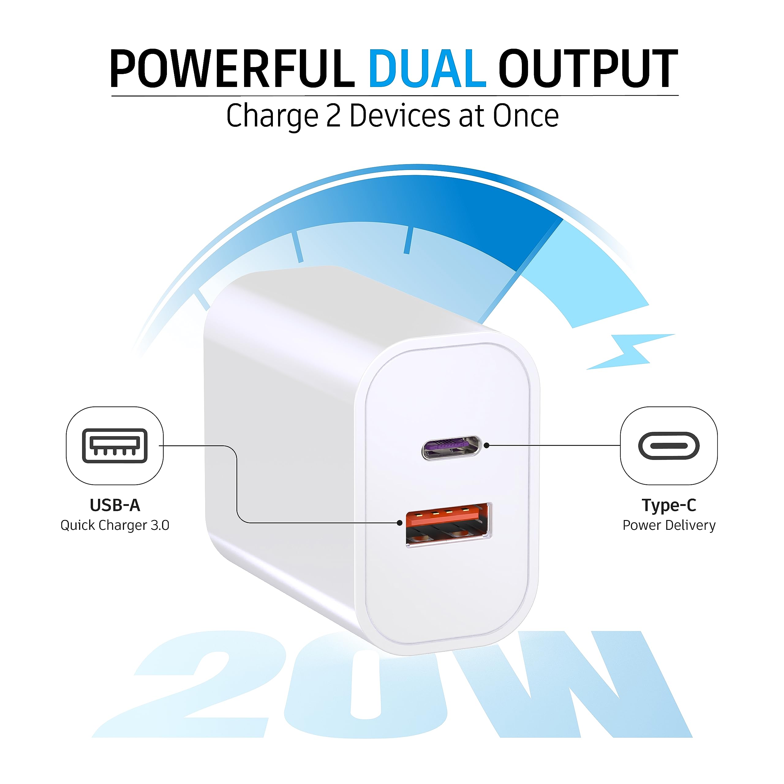 3 Pack 20W USB C Charger Block - Dual Port PD+QC Fast Wall Adapter for iPhone 15/14/13/12/11/Pro Max/XS/XR/X, Galaxy S24/S23/S22, LG - Perfect for Home, Office & Travel Charging