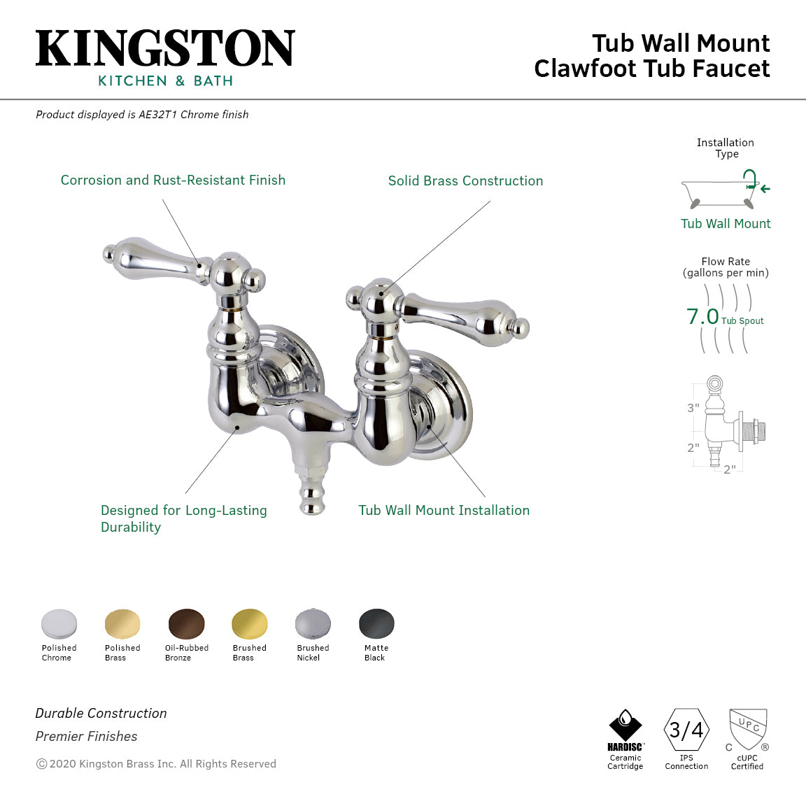 Vintage Style Two Handle Wall Mount Clawfoot Tub Faucet - Polished Chrome Finish for Bathroom & Clawfoot Bathtub | Perfect for Classic and Antique Bathroom Decor