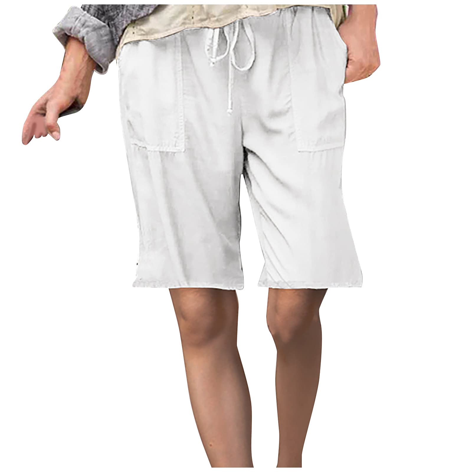 **Plus Size Women's Summer Shorts - High Waist Solid Cropped Pants with Pockets | Casual Overalls for Beach, Travel & Everyday Wear**