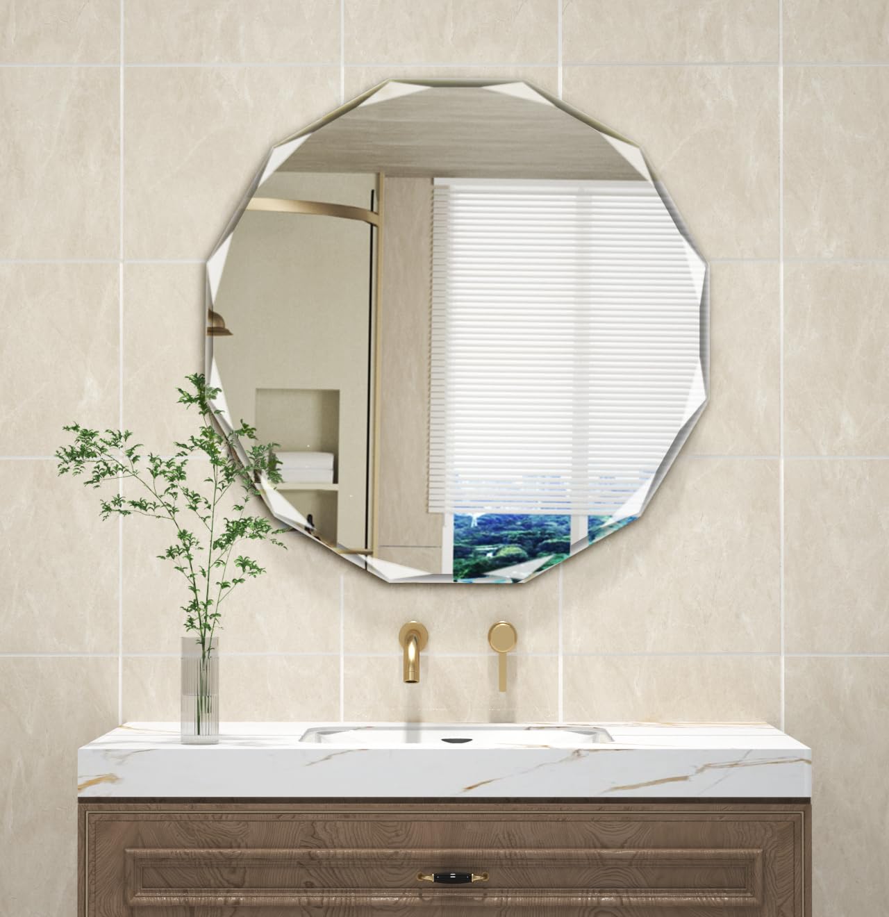 Frameless Single Bevel Edge Round Wall Mirror - 30 Inch Bathroom Vanity Mirror for Modern Home Decor | Perfect for Bathroom, Bedroom & Entryway